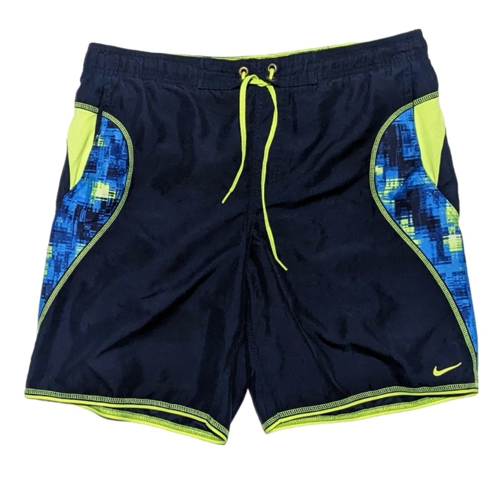 Nike Men's XL Navy Blue Neon Yellow Board Short Swim Trunks EUC